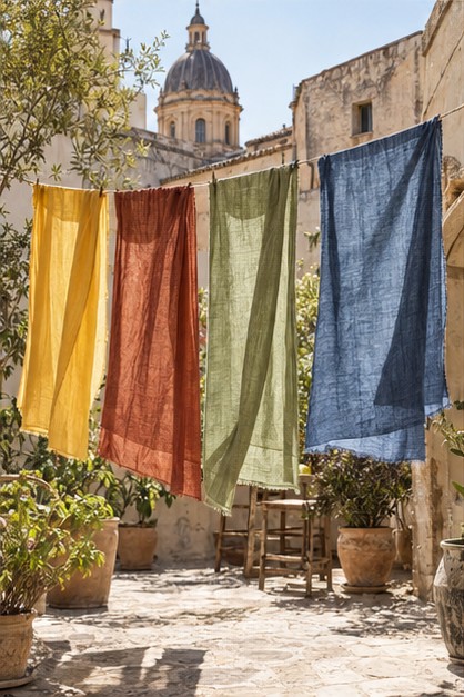 Tessuti ad asciugare nel cortile